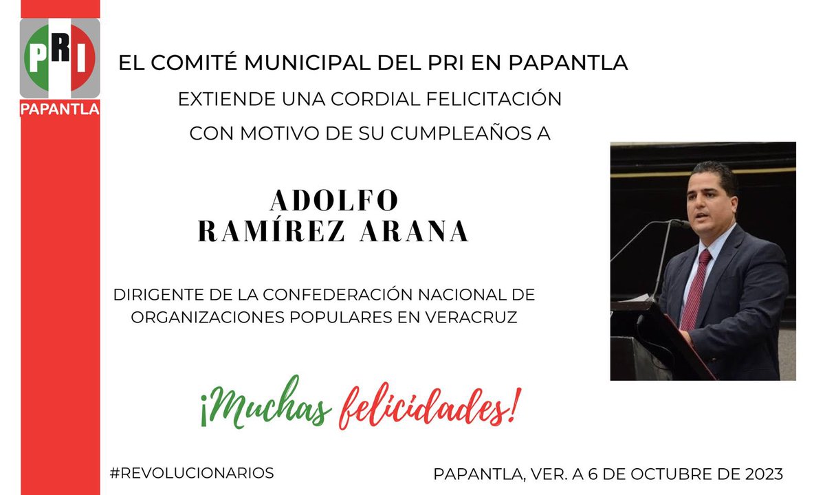 cmolina4's tweet photo. ¡Feliz cumpleaños @AdolfoRamirezA5!
Espero estes pasando un gran día a lado de tu familia.
Recibe un abrazo desde #Papantla
@CM_PRIPapantla https://t.co/evgBEaDZfu