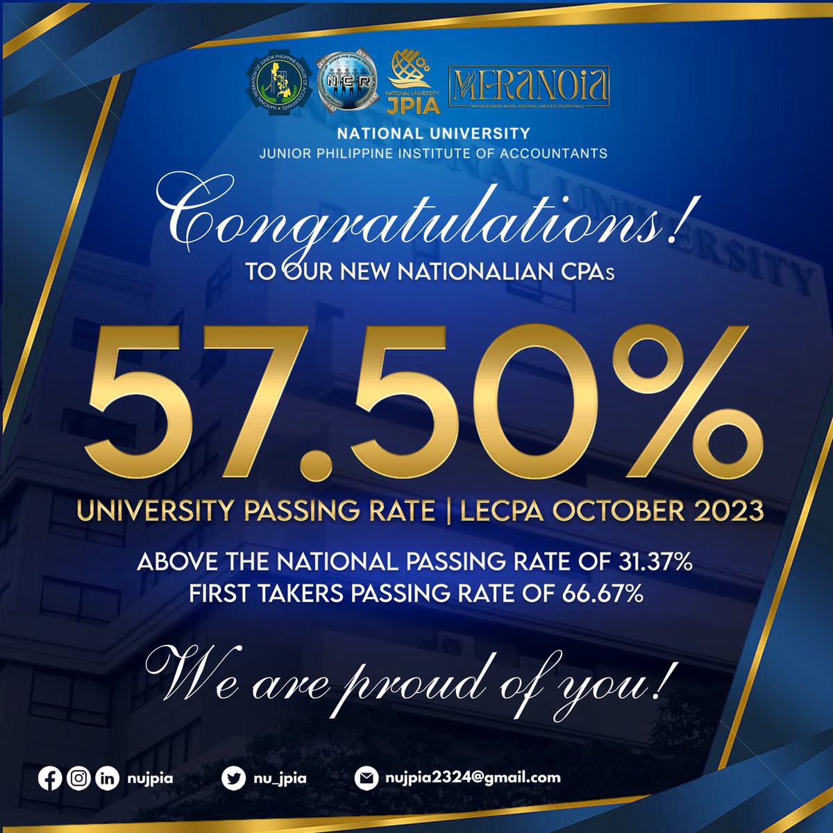 nu_jpia's tweet image. 🎓 Turning dreams into reality, one CPA at a time! 🌟

Congratulations to our exceptional Nationalian CPAs of October 2023! 📊👏

#NUJPIA2324
#NUJPIAMeranoia
#TranscendingPathsIgnitingLimitlessPotentials