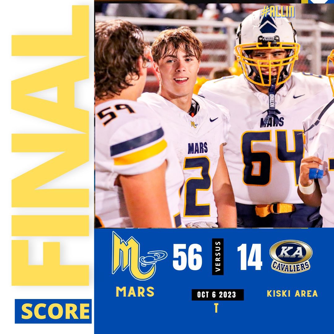 Mars HS Football (@marshsfootball) on Twitter photo What a night for <a href="/EvanWright823/">Evan Wright</a>
222 total yards and 5 TDs, 8 carries for 137 yards and 3 TDs rushing, 5 catches for 85 yds and 2 TDs receiving.
👽🏈💪#ALLIN What a night for <a href="/EvanWright823/">Evan Wright</a>
222 total yards and 5 TDs, 8 carries for 137 yards and 3 TDs rushing, 5 catches for 85 yds and 2 TDs receiving.
👽🏈💪#ALLIN