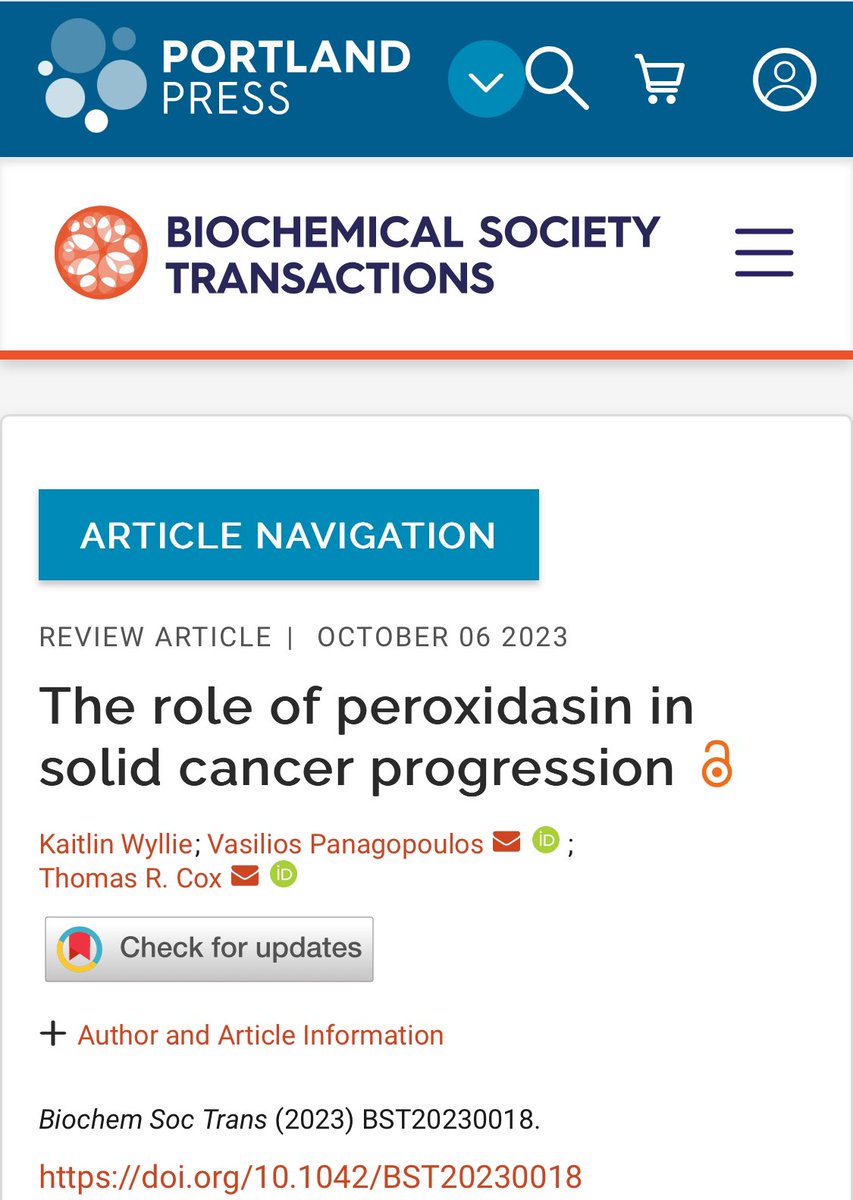 New review out from the Matrix & Metastasis Lab (@TCox_Lab) &  long term collaborator @DrBPana on the role of the collagen IV cross linking enzyme peroxidasin in solid cancers | Read the paper (Open Access) here: doi.org/10.1042/BST202… @PPPublishing #BiochemSocTrans