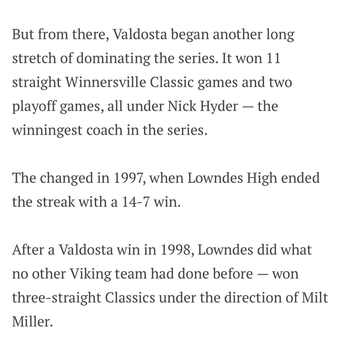 Winnersville is never easy…it had been 12 years since Lowndes beat Valdosta, when my dad was QB in ‘97 and brought home the win! Milt Miller was the new Head Coach when he was in 6th and Adam Carter became the new Coach at Lowndes my 6th grade year. #teamcarter