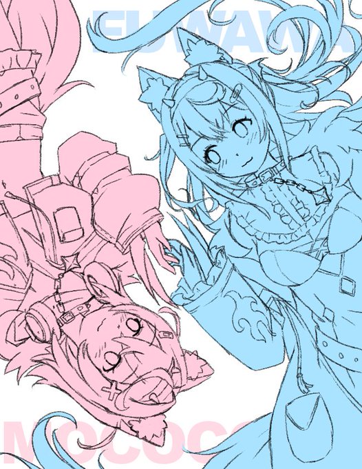 次回の下描きはこんな感じ フワワちゃんとモココちゃん 二人とも可愛いよね #FWMCpix #FUWAMOCO