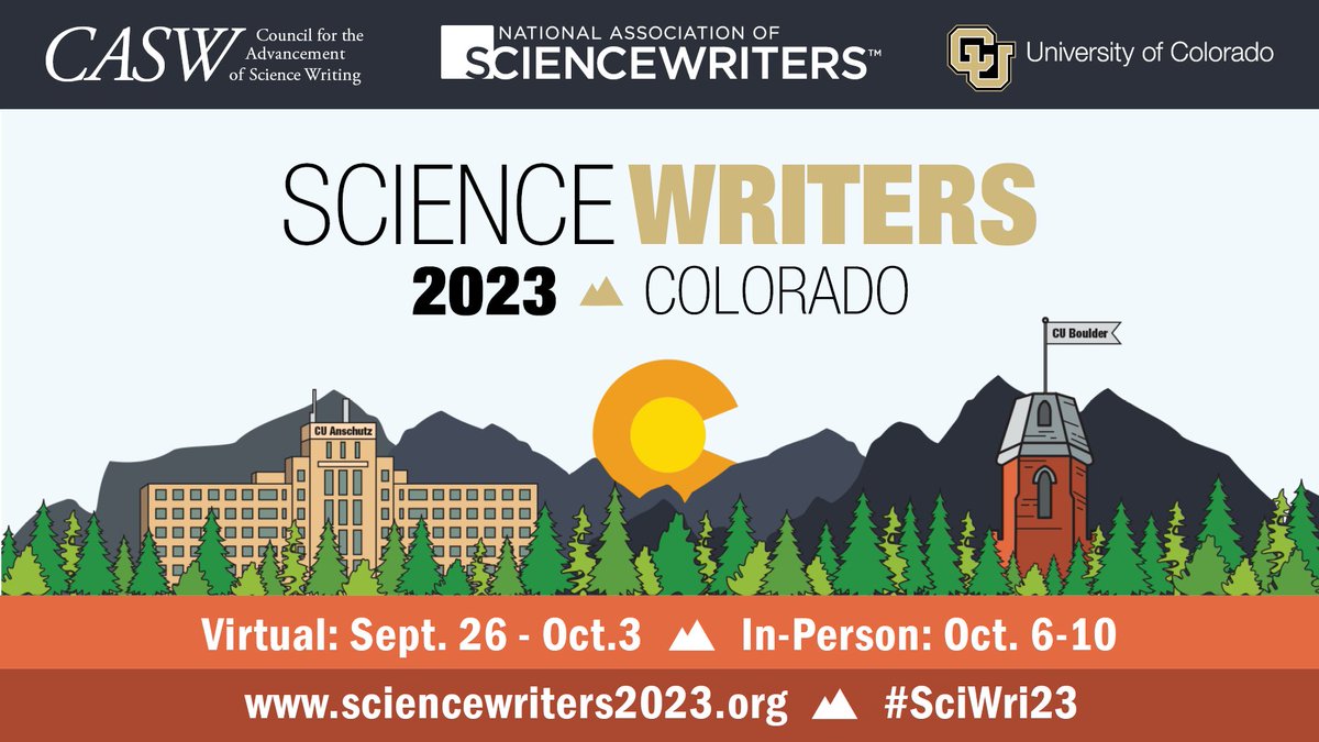 ScienceWriters's tweet photo. @ScienceWriters Events at #SciWri23
SUNDAY 10/8 BOULDER
🏈Bus to FF
💚#IndigenousReporting
💚#InvestigativeSciWri
💚#SciWri4Hire
💚#SciWriDiversity Mixer
Schedule: https://t.co/xHYtU9pi94
FAQ: https://t.co/hnDh9XrEyB
Policies: https://t.co/A98V5UHRZA https://t.co/8615bK1TPm