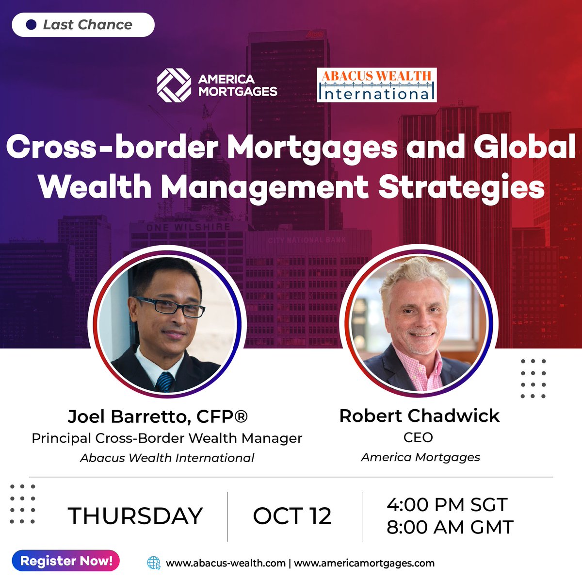 🌐 Join our exclusive webinar on 'Cross-border Mortgage & Global Wealth Management Strategies'

🗓️ Date: 12th Oct 2023
🕒 Time: 4:00 PM SGT / 8:00 AM GMT

Register now: us06web.zoom.us/webinar/regist…

#Webinar #CrossBorderMortgage #FreeWebinar #RealEstateWealth