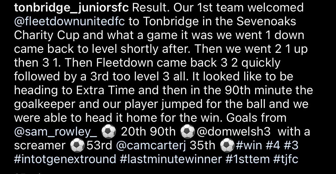 TonbridgeClub's tweet photo. What a game thank you @FleetdownFC #4 #3 #win #cup #intothenextround #tjfc #1stteam #result #tjfc https://t.co/vVOkeQ662M