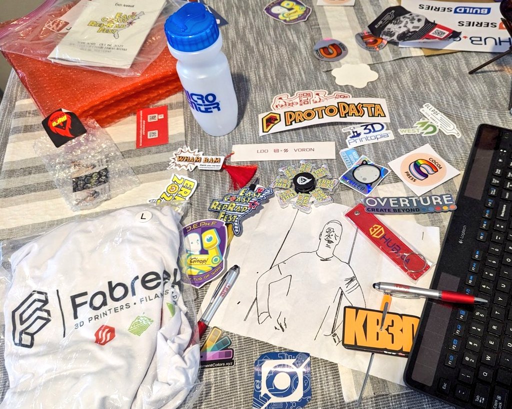 SrgntBallistic's tweet photo. Just finally unpacked some of the awesome stuff from @3DPrintopia #ERRF2023. Lots of goodies from lots of great #3DPrinting companies and creators. https://t.co/OpfyjdL3g2
