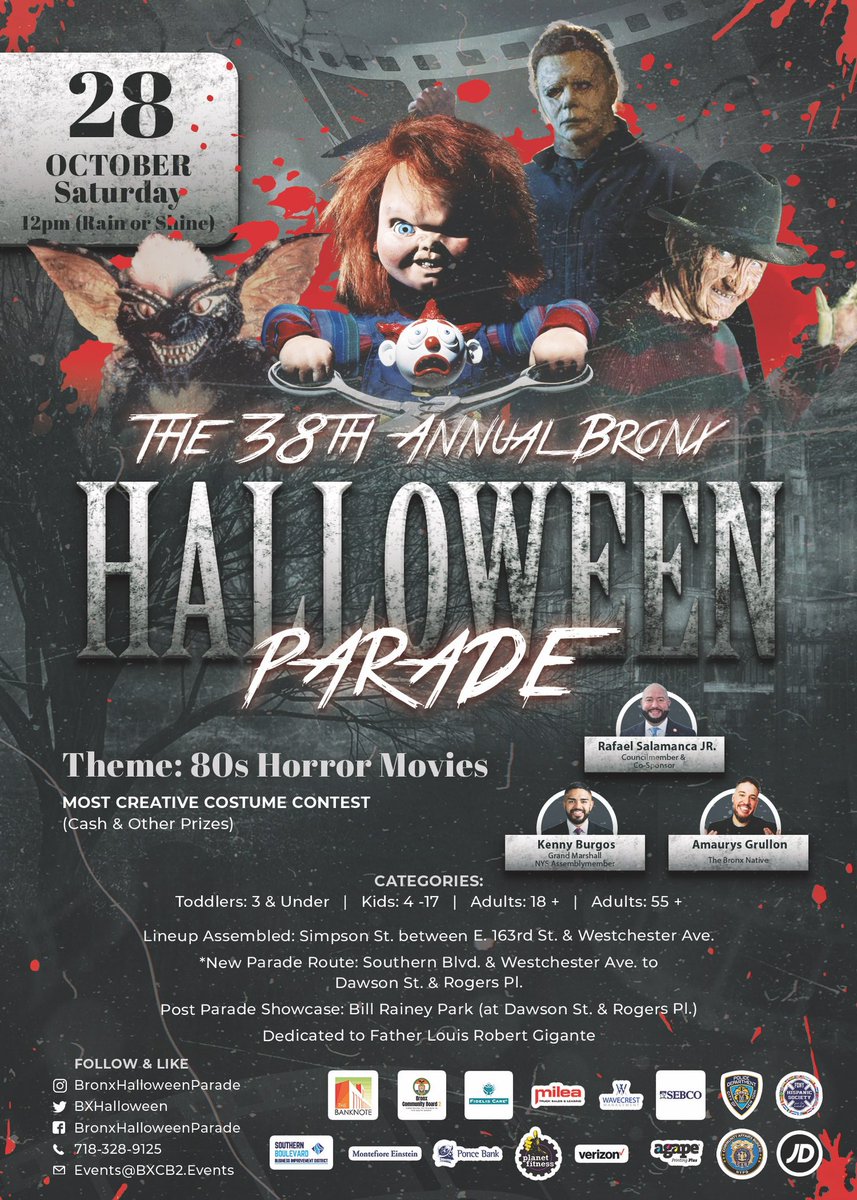 BXHalloween's tweet photo. 1 MORE WEEK! ARE YOU READY? 

Saturday, October 28th, 2023 beginning at 12 p.m. 

Parade Route: 
Begins at the intersection of Southern Blvd and Westchester Ave, then continues south on Southern Blvd turning right onto Intervale Ave &amp; disburse at Dawson St (Bill Rainey Park). https://t.co/WcWk3s0IIg