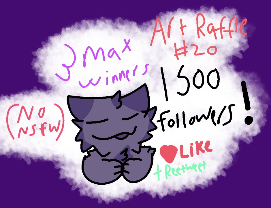 1500 FOLLOWERS!! As a celebration I will host art raffle #20! 
Like retweet and drop your oc below to enter
Ends the 24
#changed #art #furryart #raffle