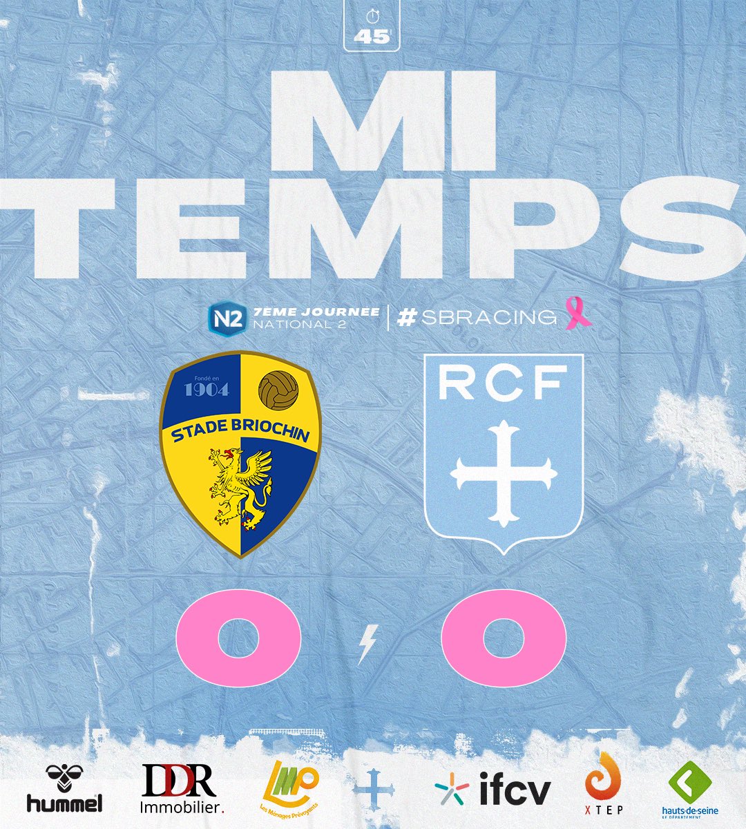 racing_cff's tweet photo. ⏸️ 45' | C’est la mi-temps au Stade Fred Aubert sur un score de parité entre les deux équipes.
Rendez-vous dans quinze minutes pour la deuxième période !
#SBRacing 0️⃣-0️⃣ | #AllezRacing https://t.co/9Mdb0hPM5I