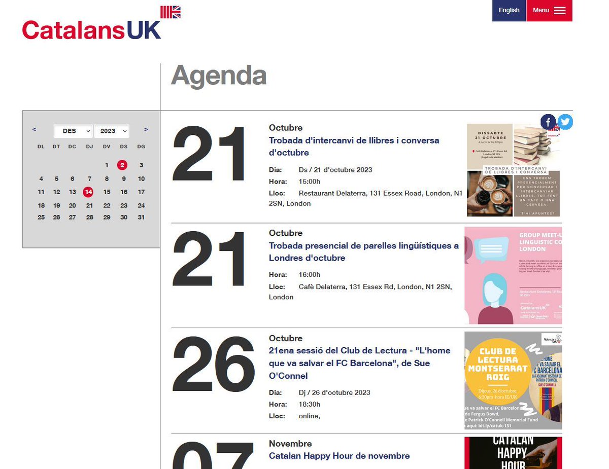 ✅ Recordeu que sempre podeu consultar totes les activitats juntes que es fan des del Casal a  l'agenda del nostre web:

catalansuk.com/agenda 

Sempre amb els últims detalls. Keep an eye on it! 👀