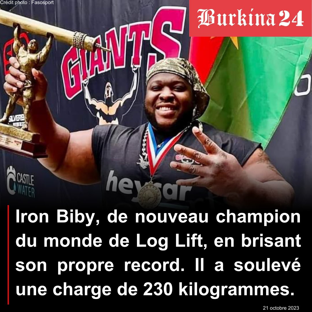 burkina24's tweet photo. 💪🏿🇧🇫L’athlète burkinabè, Iron Biby, confirme son statut d’homme le plus fort du monde… 

Il est également trois fois champion du World log lift, et détenteur du record Guinness en soulevant 82 fois une personne en une minute… 

👉🏿 https://t.co/ASdDHOtilo. https://t.co/eMUPtkJD9K