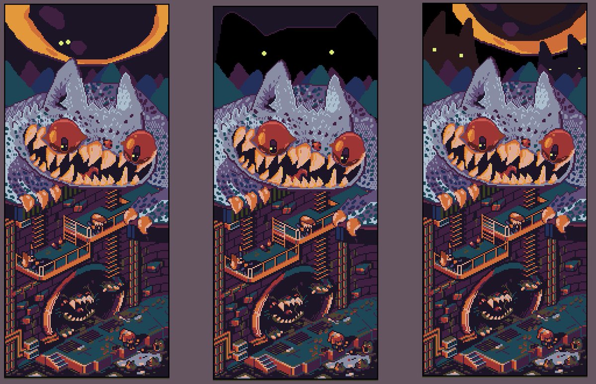 spoonsweet1's tweet photo. I am a bit unsure of which "Giant cat in the distance" to pursue. Any suggestions? 🤔 #pixelart #pixelween https://t.co/SSbDsNCbcy