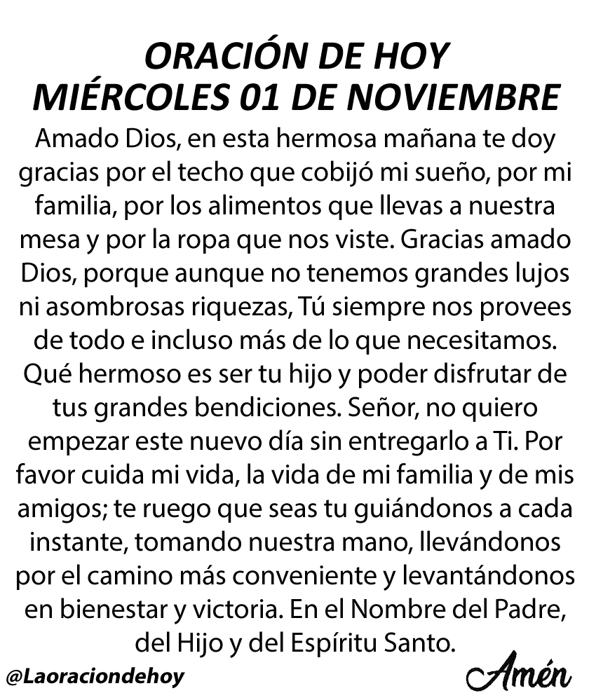 laoraciondehoy's tweet photo. Oración diaria para hoy miércoles 01 de noviembre de 2023. https://t.co/sLolnD7UEC