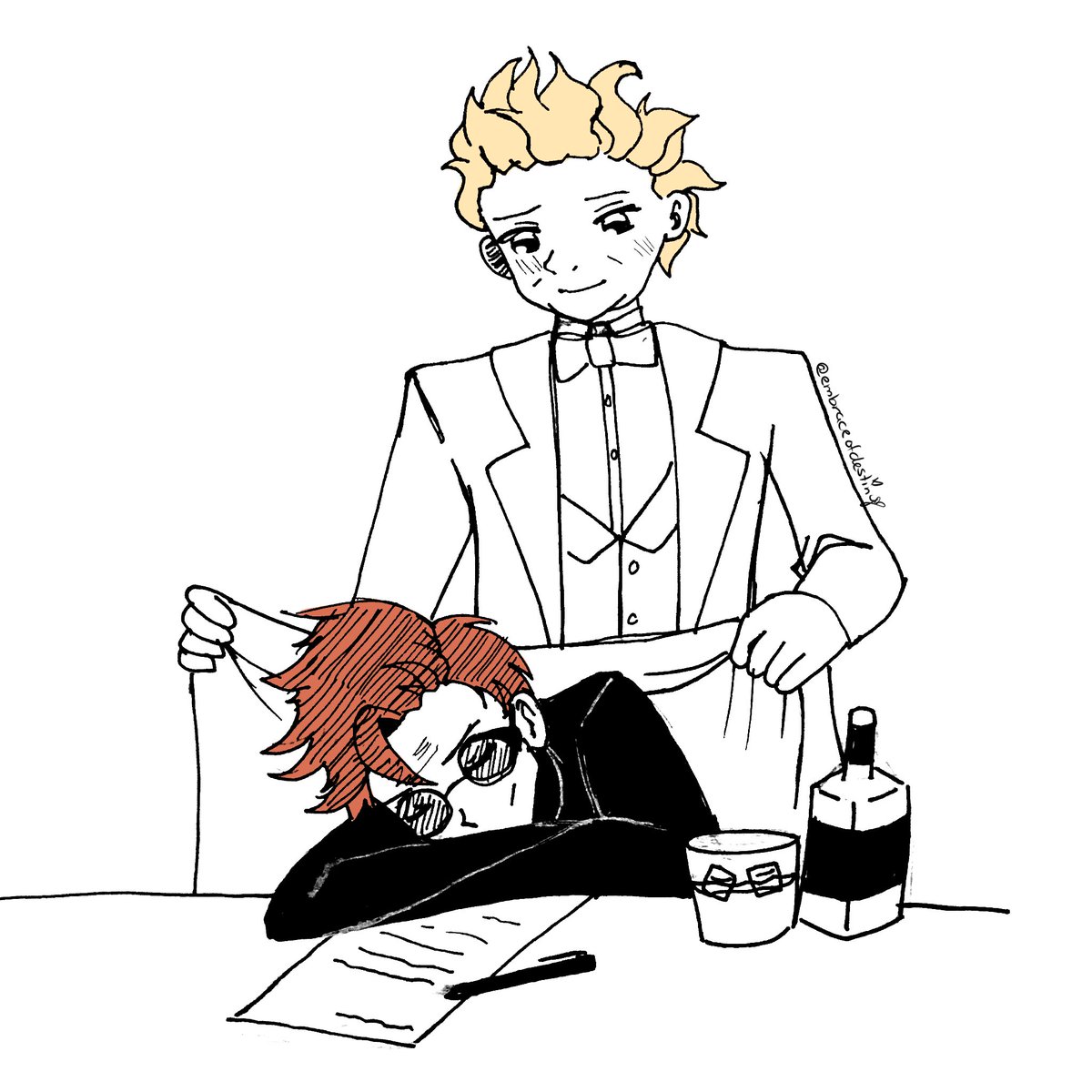 EmbraceArt's tweet photo. Forgot to post my recent Good Omens Inktobers
#goodomens #goodomensfanart #goodomens2 #goodomensprime #ineffableinktober #ineffable #ineffablehusbands #ineffablehusbandsfanart #crowley #crowleyxaziraphale #aziraphale #aziraphalexcrowley #aziracrow #inktober #inktober2023 https://t.co/Gya6MQq5rM