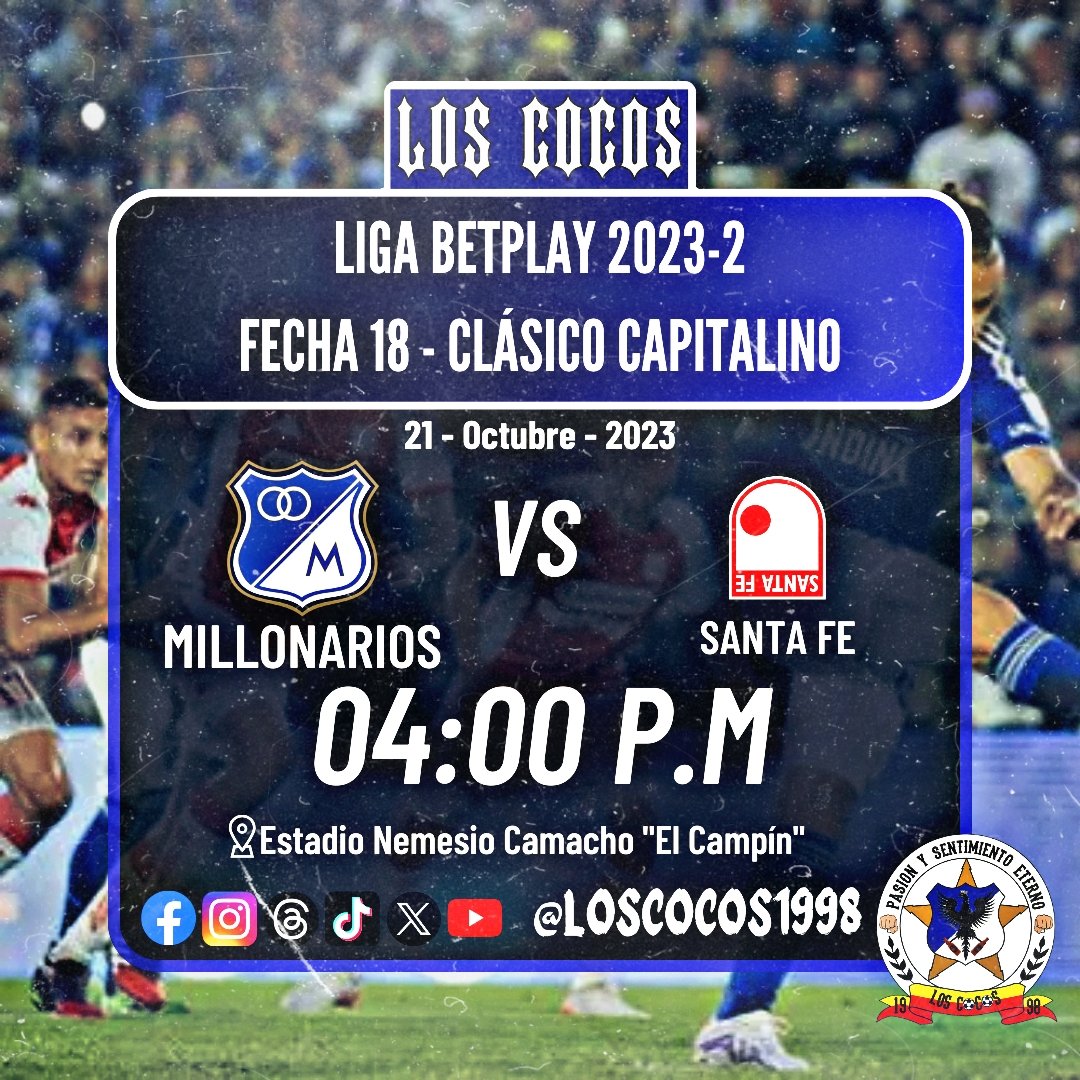 LosCocos_1998's tweet photo. ¡Azul y blanco vestirá Bogotá! Ⓜ️⚽️🔝 ¡Hoy tenemos Clásico Capitalino!

💙🔥 ¡HOY JUEGA MILLONARIOS! 🔥💙
#LosCocos1998 https://t.co/TUHTAEdbcw