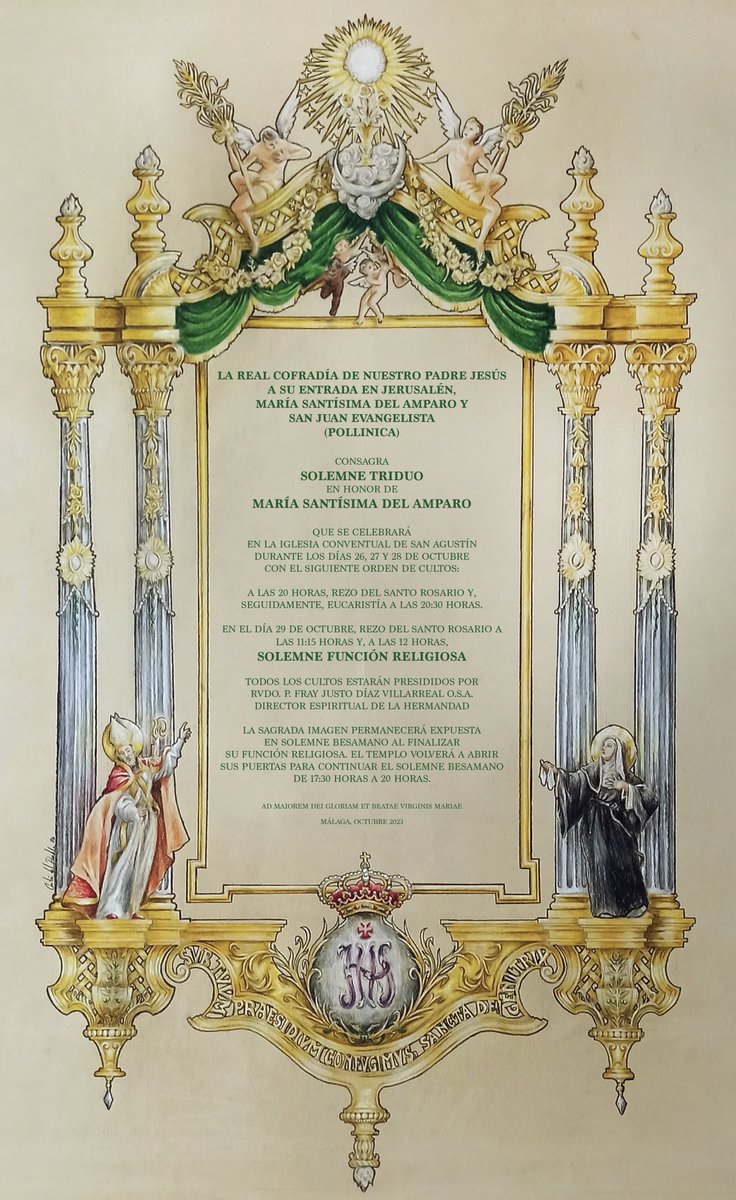 pollinicamalaga's tweet photo. CULTOS | La próxima semana dará comienzo el Solemne Triduo en honor de nuestra Sagrada Titular, María Santísima del Amparo. #CofradíasMLG

📅 26, 27, 28 y 29 de octubre
⛪️ Iglesia Conventual de San Agustín @SAgustinMalaga https://t.co/71B9Mj9pW3