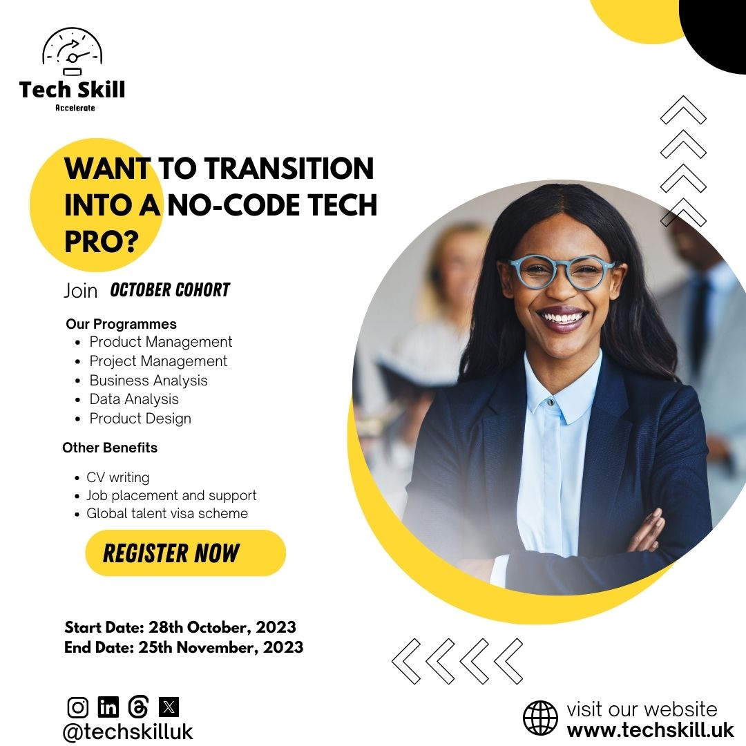 TechSkillUk's tweet image. Ready to Join the No-Code Tech Pros? 

Step into our October cohort and make your transition seamless.

Register now!
Link: online.forms.app/techskill/regi…
or send us a DM @techskilluk 

Your tech journey begins here! 💻

#TechSkillUK #OctoberCohort #NoCodePros