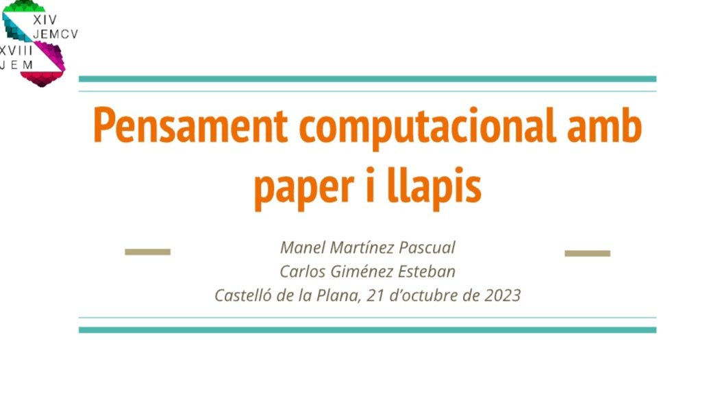 Manel Martínez (@mmart659) on Twitter photo Compartim la presentació de la comunicació "El pensament computacional amb paper i llapis".
ja.cat/18JEMBEBRAS <a href="/jemcv_jem/">XVIII JEM - XIVJEMCV</a> <a href="/Feemcat/">Feemcat</a> <a href="/SEMCV/">SEMCV</a> <a href="/soccatmat/">Societat Catalana de Matemàtiques</a> <a href="/SBMXEIX/">SBMXEIX</a> #bebraschallenge Compartim la presentació de la comunicació "El pensament computacional amb paper i llapis".
ja.cat/18JEMBEBRAS <a href="/jemcv_jem/">XVIII JEM - XIVJEMCV</a> <a href="/Feemcat/">Feemcat</a> <a href="/SEMCV/">SEMCV</a> <a href="/soccatmat/">Societat Catalana de Matemàtiques</a> <a href="/SBMXEIX/">SBMXEIX</a> #bebraschallenge