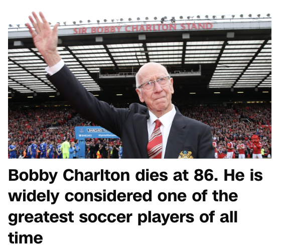 He is dead 57 years after the 1966 World Cup team.
England=57
#BobbyCharlton #Gematria