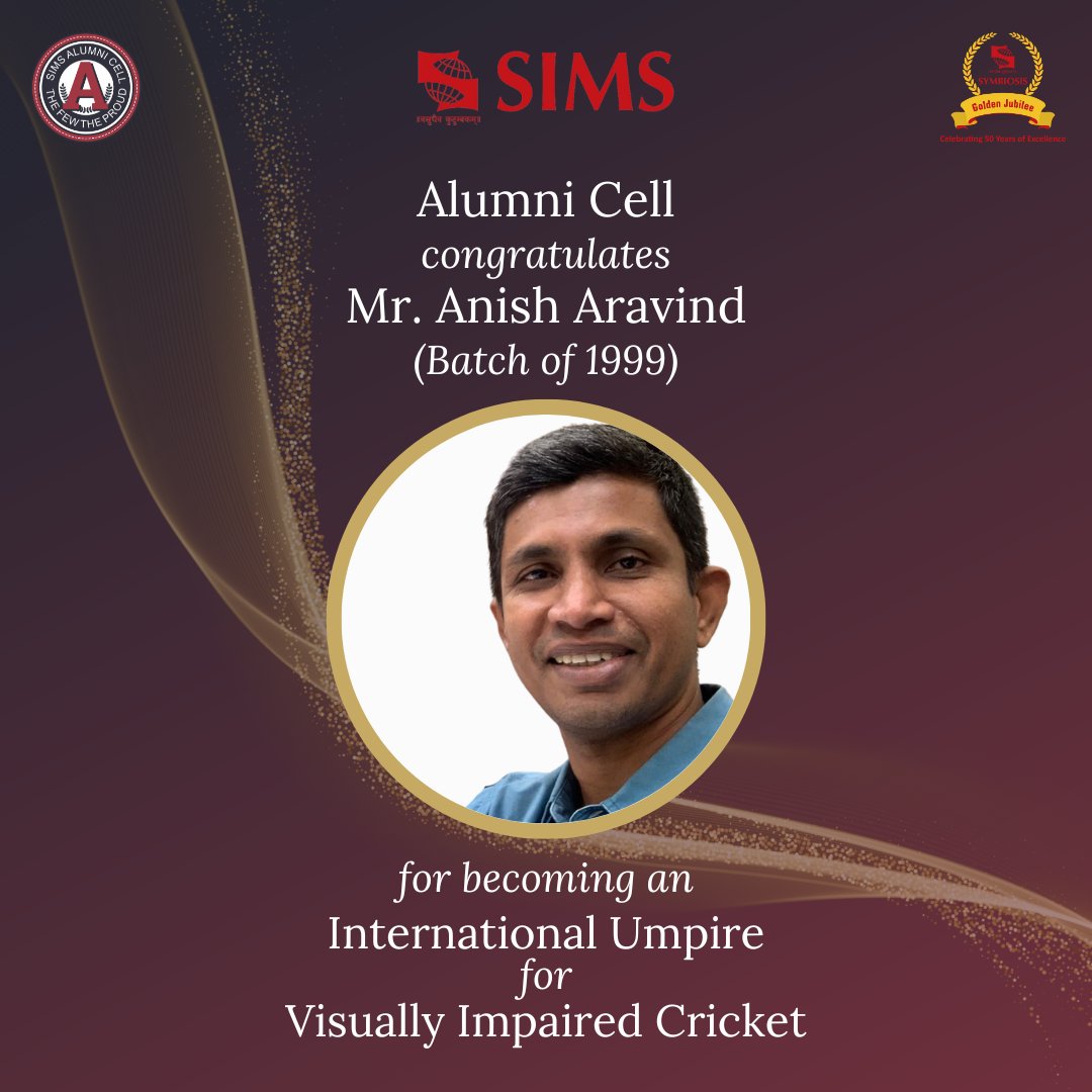 SIMSpune's tweet photo. It is a matter of pride for SIMS to announce that Anish sir officiated the IBSA world games Gold medal match between India and Australia (women) this August at Birmingham!

@director_sims @navallawande @SIMSPune

#KeepingTheConnect #OurAlumniOurPride #SIMSAlumniCell https://t.co/KllFI8JOBd