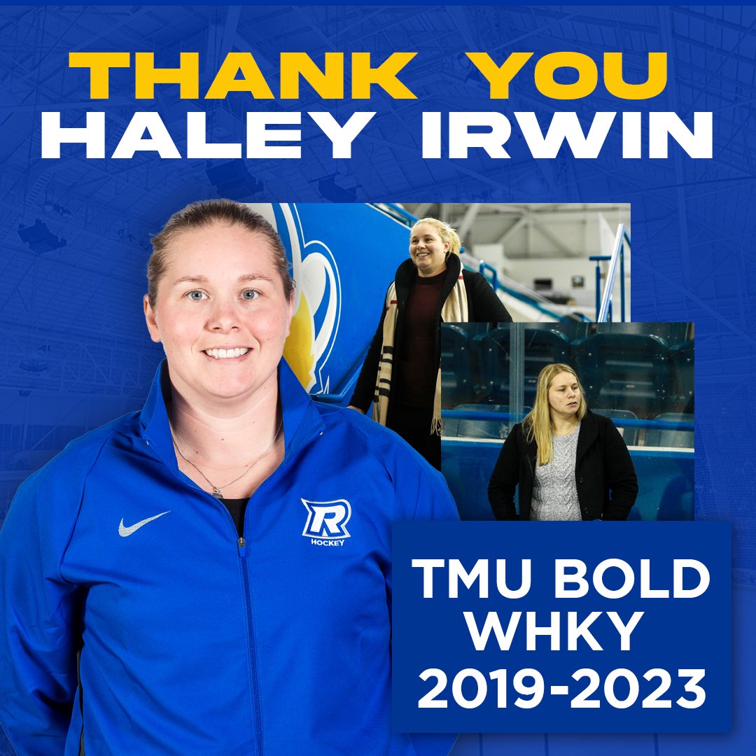 The TMU Bold WHKY family wants to congratulate Haley Irwin on joining <a href="/PWHL_Ottawa/">Ottawa Charge</a> as an assistant coach!

Her impact to our program over the last 4 seasons cannot be understated. Best of luck in the nation’s capital🏒