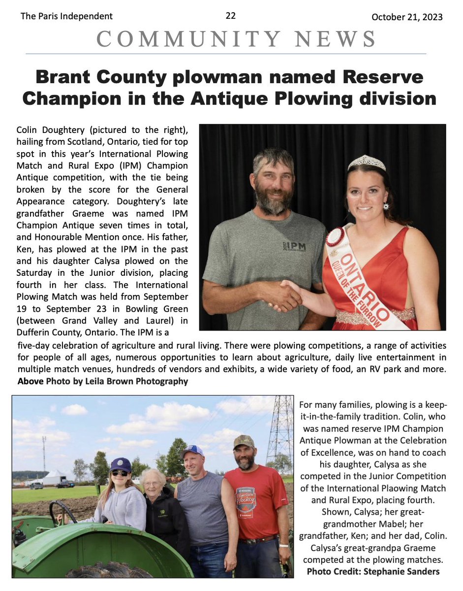Colin Dougherty of Scotland in <a href="/BrantCommunity/">County of Brant</a> is part of a four-generation International Plowing Match family &amp; won Reserve Champion Plowmen (Antique) at #IPM2023 in <a href="/amaranth_twp/">Township of Amaranth</a> <a href="/DufferinCounty/">Dufferin County</a> in September. #OntAg <a href="/ParisNewspaper/">Paris Independent</a> <a href="/leilabrownphoto/">Leila J Brown</a> 

tinyurl.com/yc76v3nw