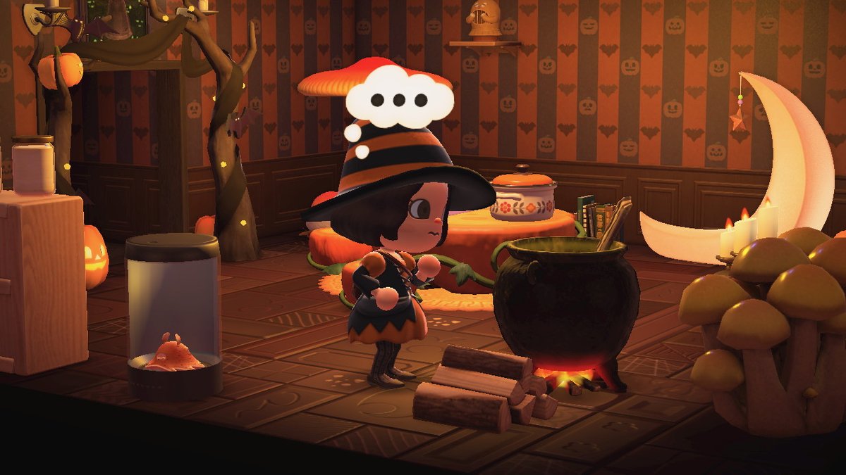 L'automne venu, la sorcière se prépare pour Halloween...
 #AnimalCrossing #ACNH #millekachallenge <a href="/Milleka4/">Camille 🧶</a>