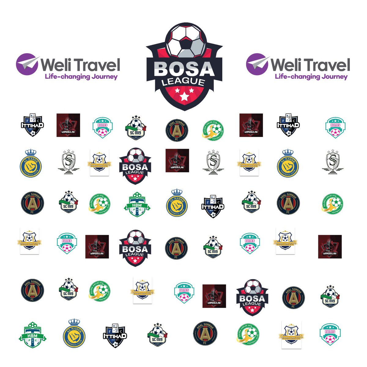 A hodgepodge of badges for the different <a href="/BosaLeague/">Bosa League</a> Teams' Badges $ Logos.! 
Drop the team that has got a Salient Badge or Logo??
#BilalAlumniLeagueS1