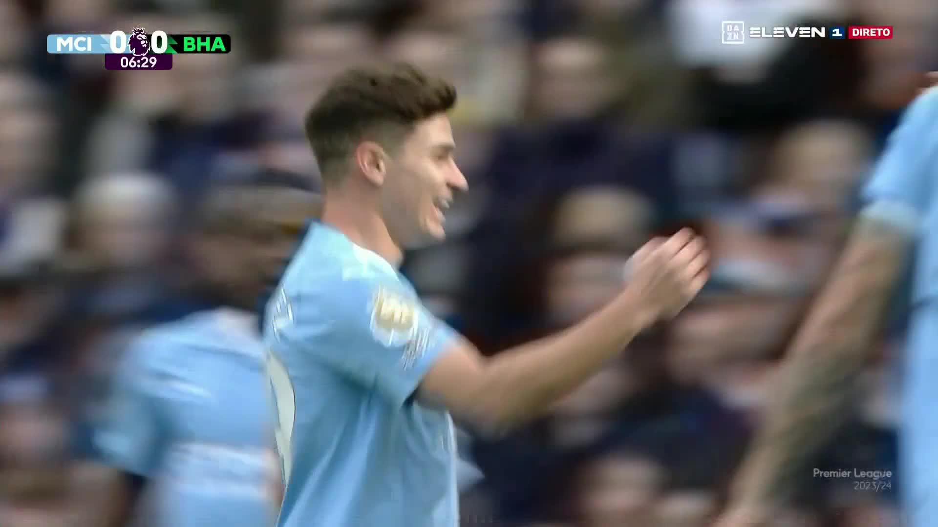 Alvarez lifts Man City 1-0 ahead of Brighton