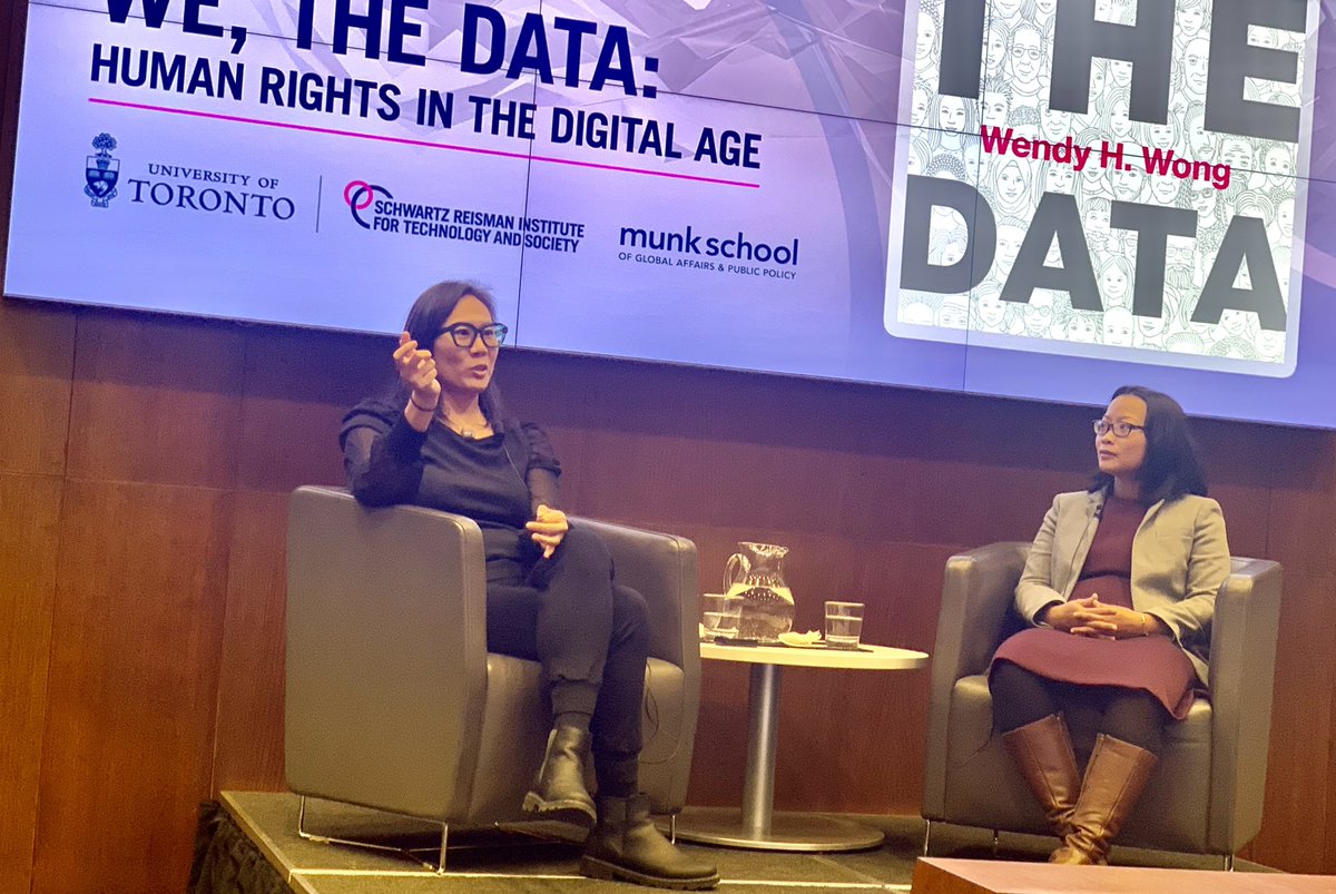 📖 launch yesterday at @munkschool (co-hosted with @TorontoSRI) for @wendyhwong’s fascinating new book, “We, The Data: Human Rights in the Digital Age” (@mitpress). Thought-provoking conversations with (@UofTLaw’s) @theannasu.