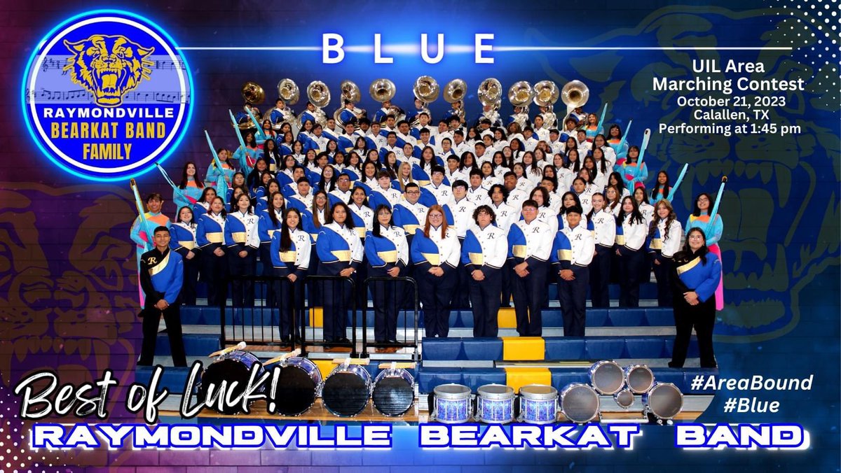 RaymondvilleISD's tweet photo. Best of luck to our Raymondville Bearkat Marching Band as they compete today at the UIL Area Marching Band contest! πΆπ₯πΊπ· #iheartbearkats #itallstartshere #GoBKB #BKB #AreaBound #GoBearkats #UILMarchingContest #RaymondvillePride https://t.co/J2oL7fFIEo