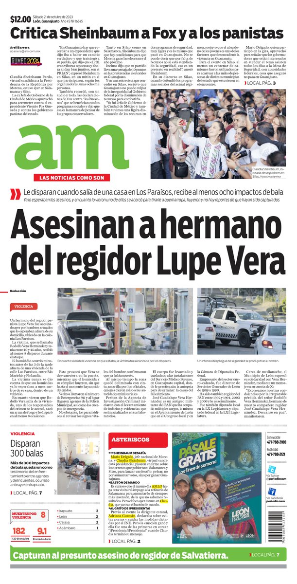 1. 🚨 Asesinan a hermano de regidor Lupe Vera en León. tu.am/iIr5Ew

📱 Mantente siempre informado con noticias locales, nacionales e internacionales más relevantes y de última hora desde nuestro canal de WhatsApp 👉🏻 tu.am/qyQ