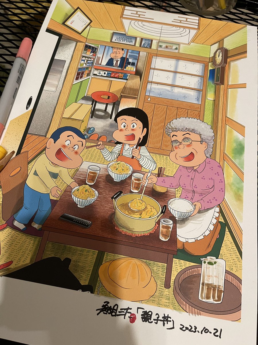 「今塗り終わりました  #思い出食堂 #扉絵」|魚乃目　三太のイラスト
