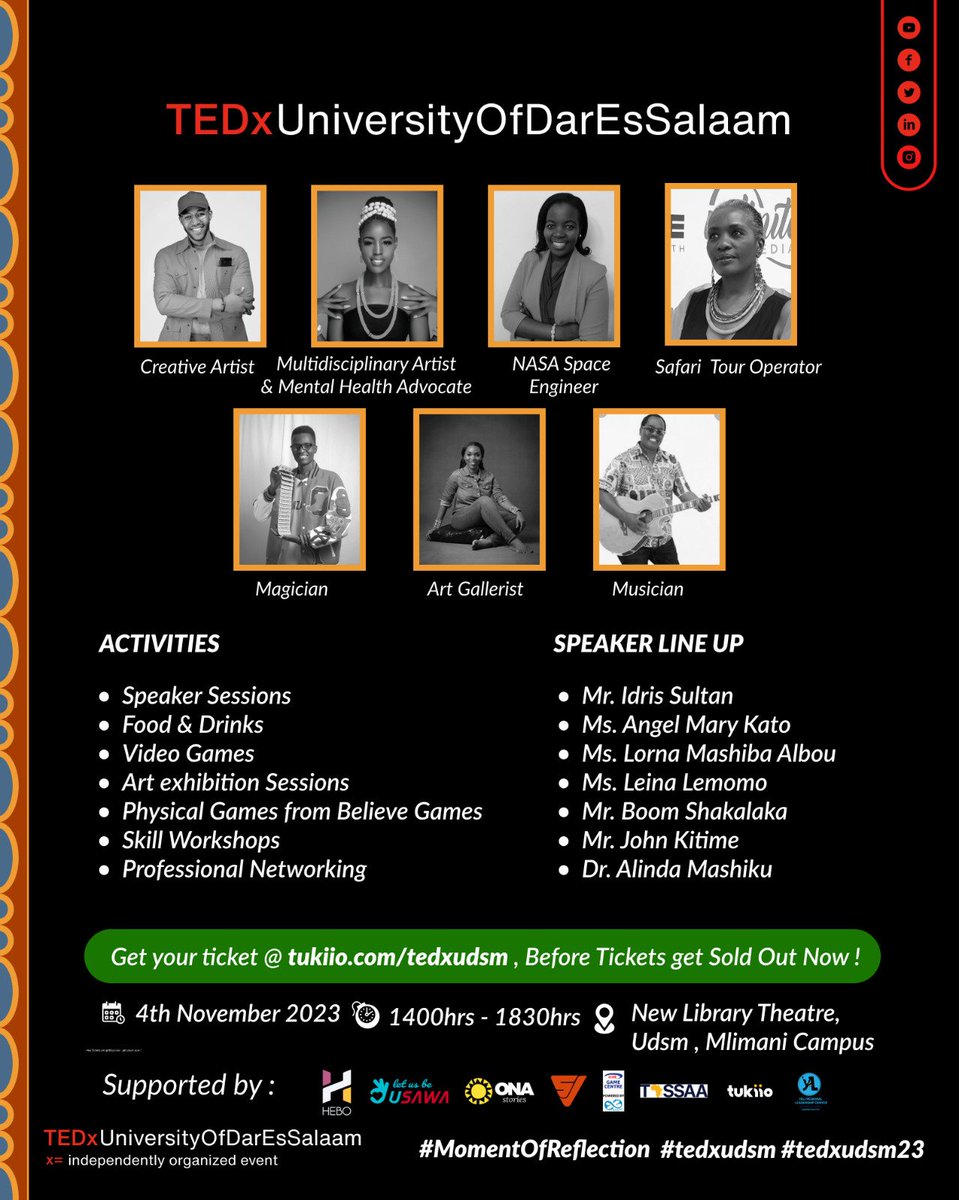 Probably you have seen/heard about ted talks,or even wanted to attend  one,but you don't  know how.This year 4th Nov 2023,we are bringing <a href="/TEDTalks/">TED Talks</a> to Dar es Salaam #tedxudsm To be part of the life changing  event: <a href="/barakamafole/">kontrol</a>
Secure your ticket here: tukiio.com/tedxudsm
👇🏾