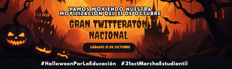 MunozSantofimio's tweet photo. Twitteratón es por la educación, la liberación de presos políticos y el adiós definitivo al ESMAD. 🎃📚

 #HalloweenPorLaEducación y #31octMarchaEstudiantil, ¡ por una educación liberadora, incluyente y al alcance de todxs !

 💻✊ #TwitteratónEstudiantil #ColombiaEnLucha https://t.co/O4fNsvZd3o