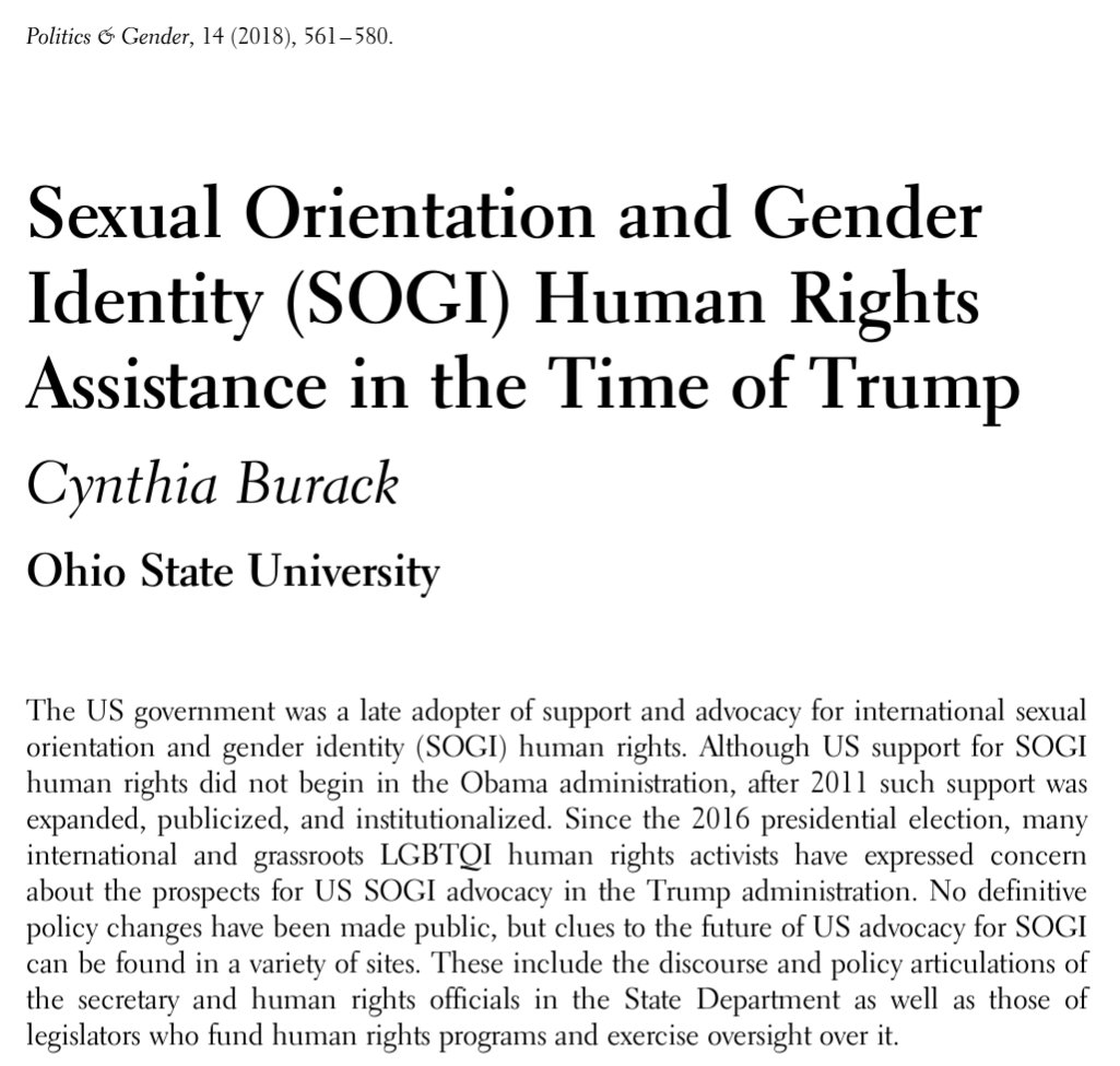 🇺🇳Happy International Human Rights Day! 🇺🇳 In 'Sexual Orientation and Gender Identity (SOGI) Human Rights Assistance in the Time of Trump,' Cynthia Burack explores U.S. human rights assistance related to sexual orientation and gender identity 🇺🇸🏳️‍🌈🏳️‍⚧️ cambridge.org/core/journals/…