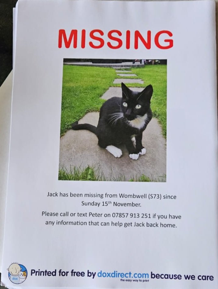 Jack is missing in S73 Barnsley, please get in touch if you see him.

Thanks to <a href="/Doxdirect/">Doxdirect</a> for the posters and <a href="/lynb23/">Lyn Bassett</a> for looking for Jack for their owners