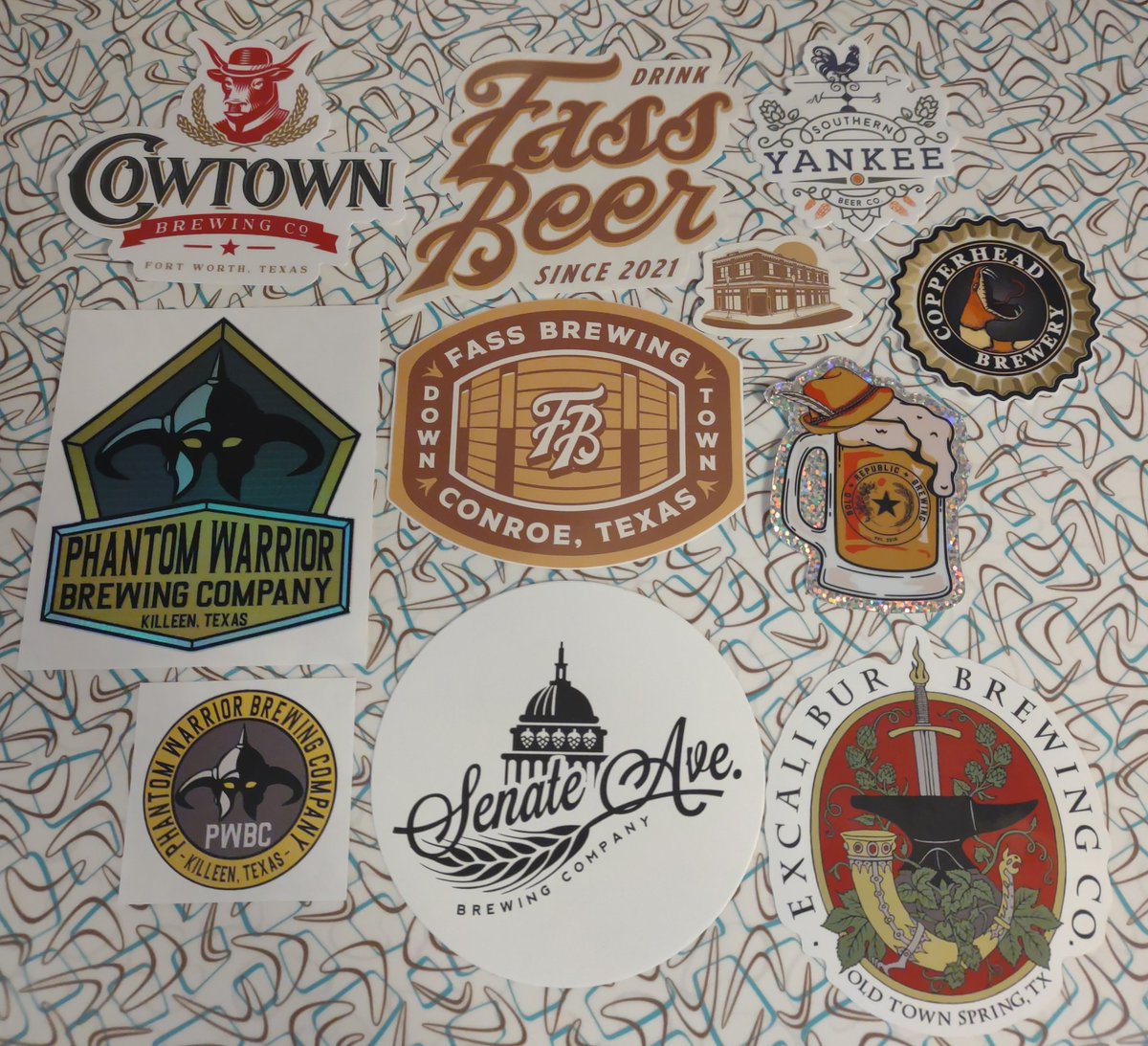 Sticker haul from Texas.  Every taproom I visited had one available.  #TexasBeer cheers!  <a href="/1SickAssFool/">Sick Ass Fool</a> <a href="/ephoustonbill/">EPHoustonBill</a>