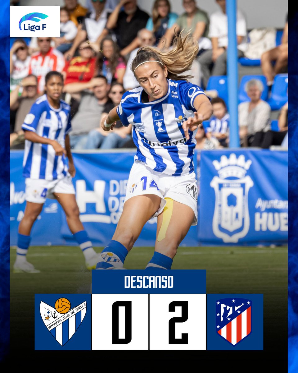 sportinghuelva's tweet photo. ⏱️ 45+1' | 0-2 | Descanso del partido.
Mala suerte de cara a portería.
#SigueMiCamino #LigaF #SportingAtleti https://t.co/xeg7jDKPQ1
