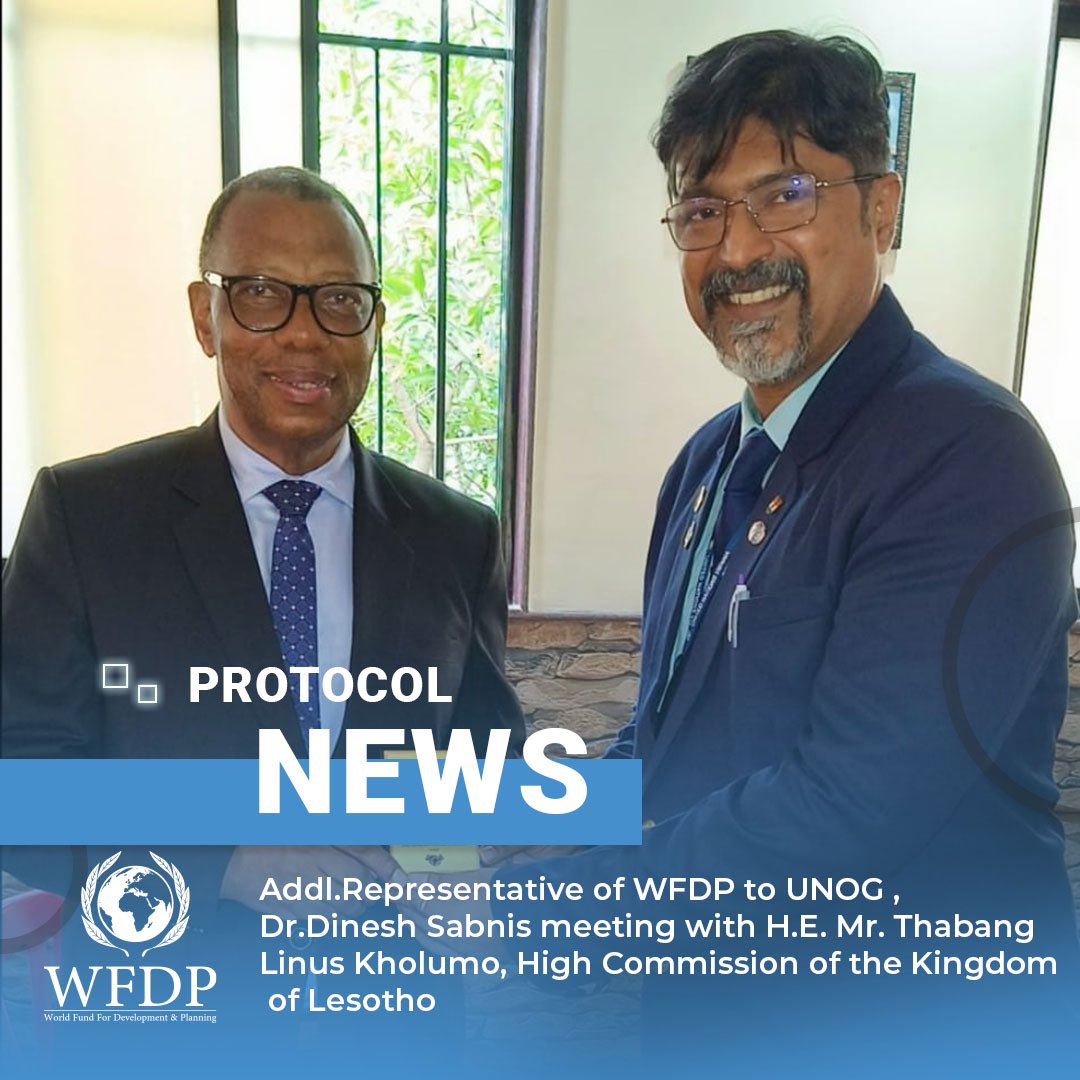 WFDP Addl.Representative to UNOG , Dr.Dinesh Sabnis had a successful meeting with H.E. Mr. Thabang Linus Kholumo, High Commission of the Kingdom of Lesotho in Pune during business forum.
They discussed the proposals and projects for WFDP in Lesotho.
#wfdp #Lesotho #UnitedNations
