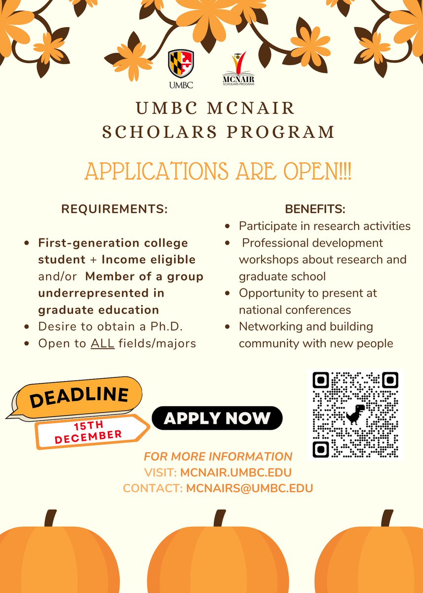 APPLY TODAY, for The McNair Scholars Program!! The gateway to endless research opportunities, grad school dreams, and an empowering McNair community awaits! 📚 Don't miss out – Apply today! 🚀 Deadline: December 15th 2023!!