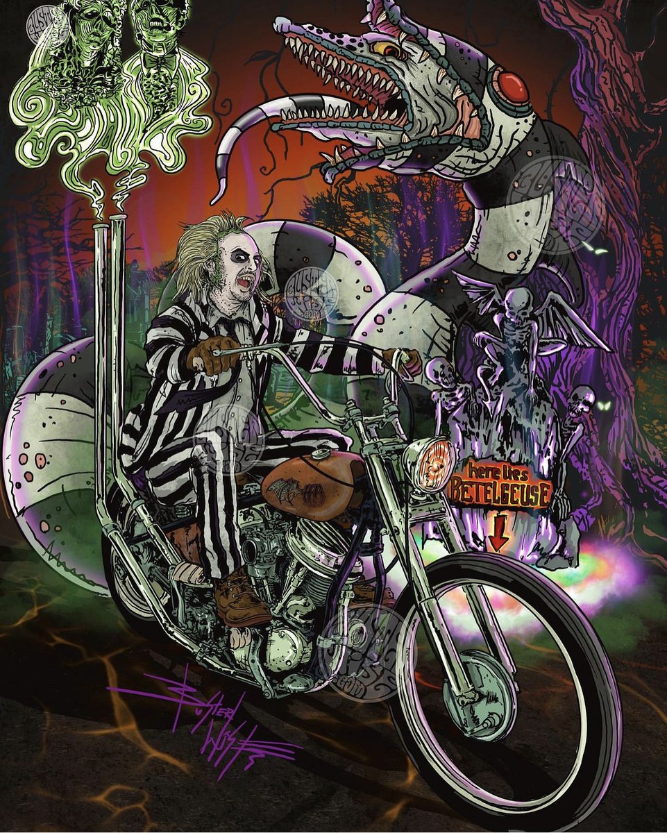Halloween is coming! Loving this Beetlejuice art by <a href="/busterwisecom/">Buster Wise</a> #chopperart #chopart #choppershit #choppers #spooky #panheads #busterwise