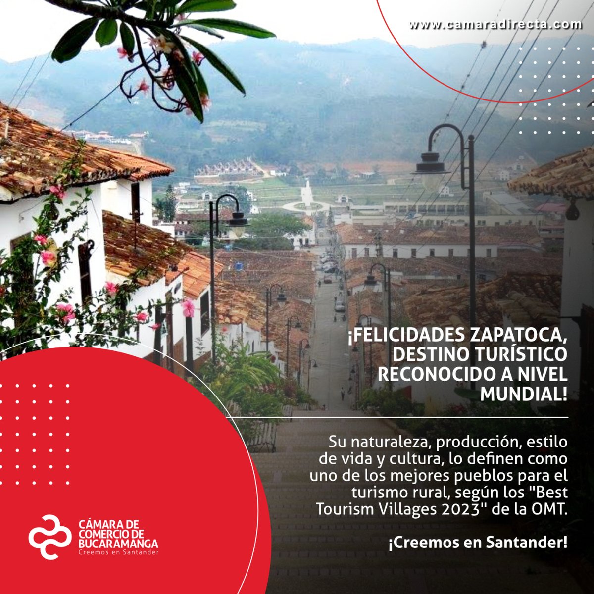 Zapatoca ha sido reconocido como uno de los mejores destinos turísticos rurales a nivel mundial, según los Best Tourism Villages 2023 de la OMT. Este encantador municipio es un lugar imprescindible para los amantes del turismo rural y en la #CCB nos enorgullece esta gran noticia.