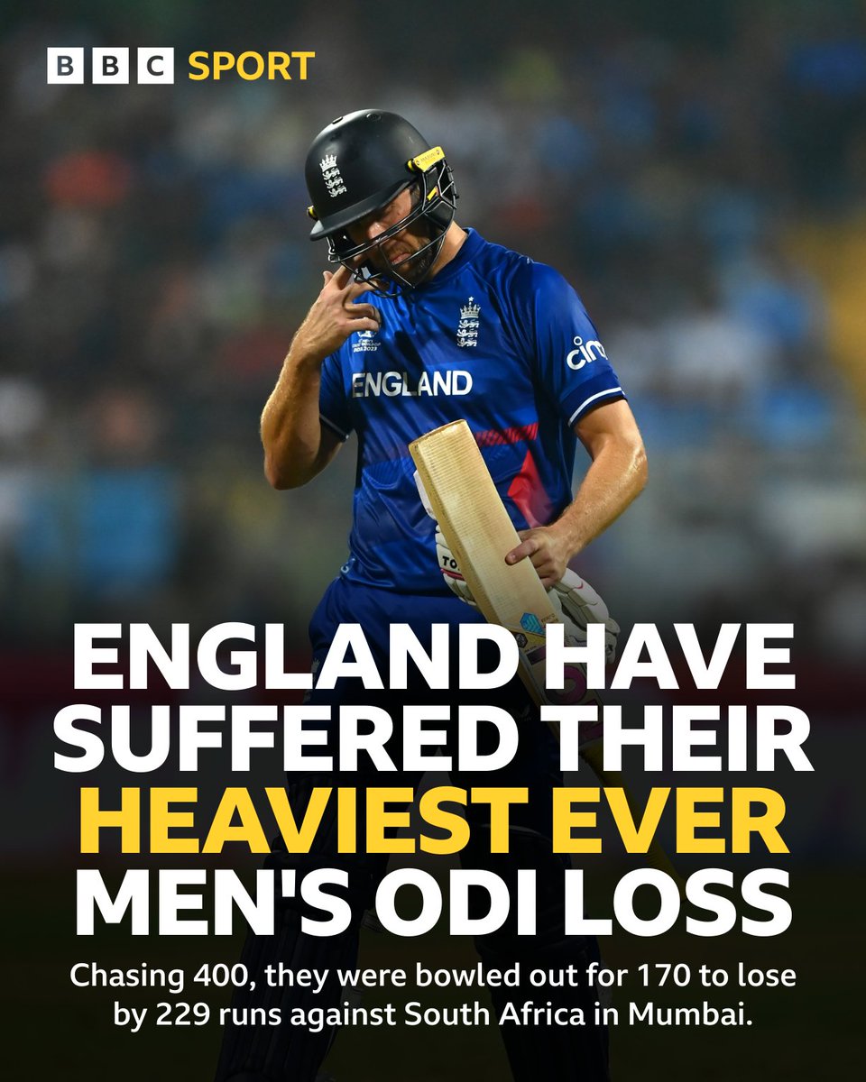 bbctms's tweet photo. A truly disastrous day for the holders. 

#BBCCricket #CWC23 #ENGvSA https://t.co/jeSW3jNv6r