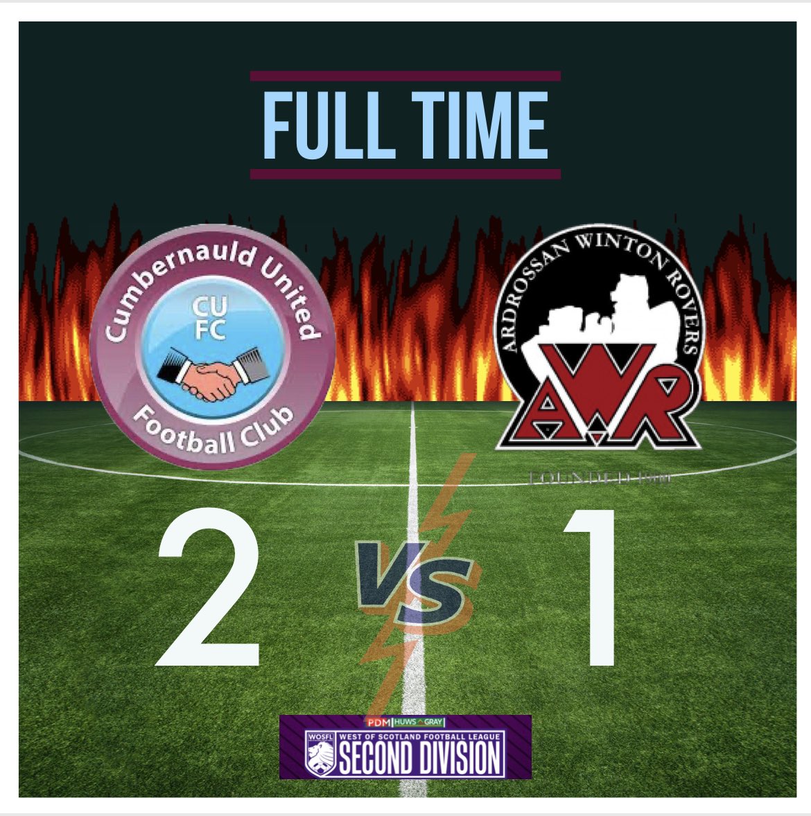 cumbernauldjfc's tweet photo. Full time at Guys Meadow

Cumbernauld United - 2

Ardrossan Winton Rovers - 1

United secure the win in stoppage time thanks to a second goal from Dec Brown. 

#monthenauld https://t.co/iaR9XNVLVK