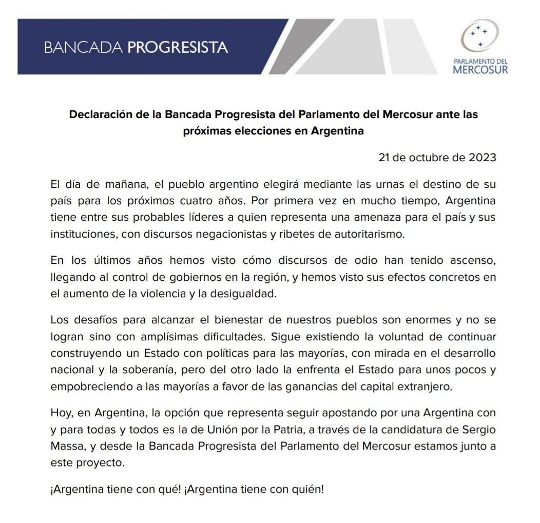 Bancada Progresista (@progresistas_ps) on Twitter photo En las próximas elecciones, la opción que representa seguir apostando por una Argentina con y para todas y todos es la de <a href="/unionxlapatria/">Unión por la Patria 🇦🇷</a>, a través de la candidatura de <a href="/SergioMassa/">Sergio Massa</a>.
¡Argentina tiene con qué, Argentina tiene con quién! En las próximas elecciones, la opción que representa seguir apostando por una Argentina con y para todas y todos es la de <a href="/unionxlapatria/">Unión por la Patria 🇦🇷</a>, a través de la candidatura de <a href="/SergioMassa/">Sergio Massa</a>.
¡Argentina tiene con qué, Argentina tiene con quién!