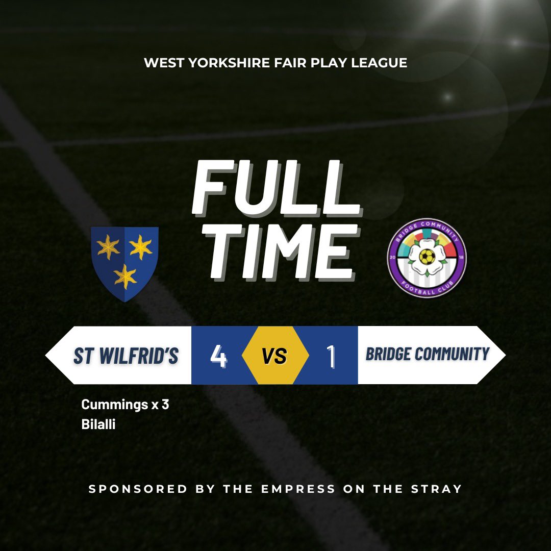 StWilfridsFC's tweet photo. The boys extended their perfect league start with another fine performance this morning against @bccfc2018.

A clinical first-half Cummings hatty and a second-half Bilalli strike was the difference.

Next week’s fixture sees us on the road to Sheffield.

#AWAW 🟡⚫️🔵 https://t.co/VppqObQ4Kr
