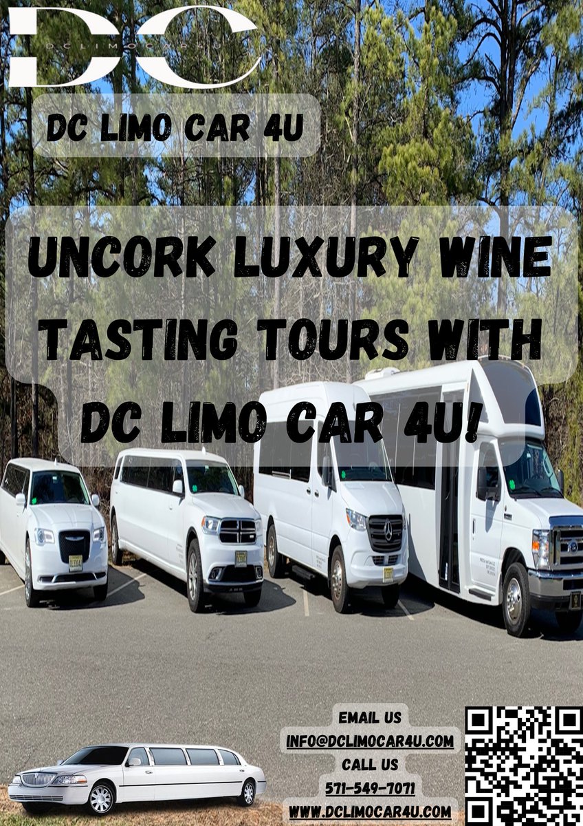 Uncork Luxury: Wine Tasting Tours with DC Limo Car 4U!
Explore the finest wineries in style and comfort with DC Limo Car 4U. Enjoy a day of exquisite wines, breathtaking scenery, and first-class service. 🍷🚗 #WineTasting #DCWineTours #LimoRental #dclimocar4u