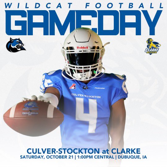 Gameday in Dubuque, IA! 🆚: Clarke Game Time ⌚️: 1:00pm Central Stadium 🏟️: Dalzell Field Link 🖥️: team1sports.com/clarke/?fbclid…