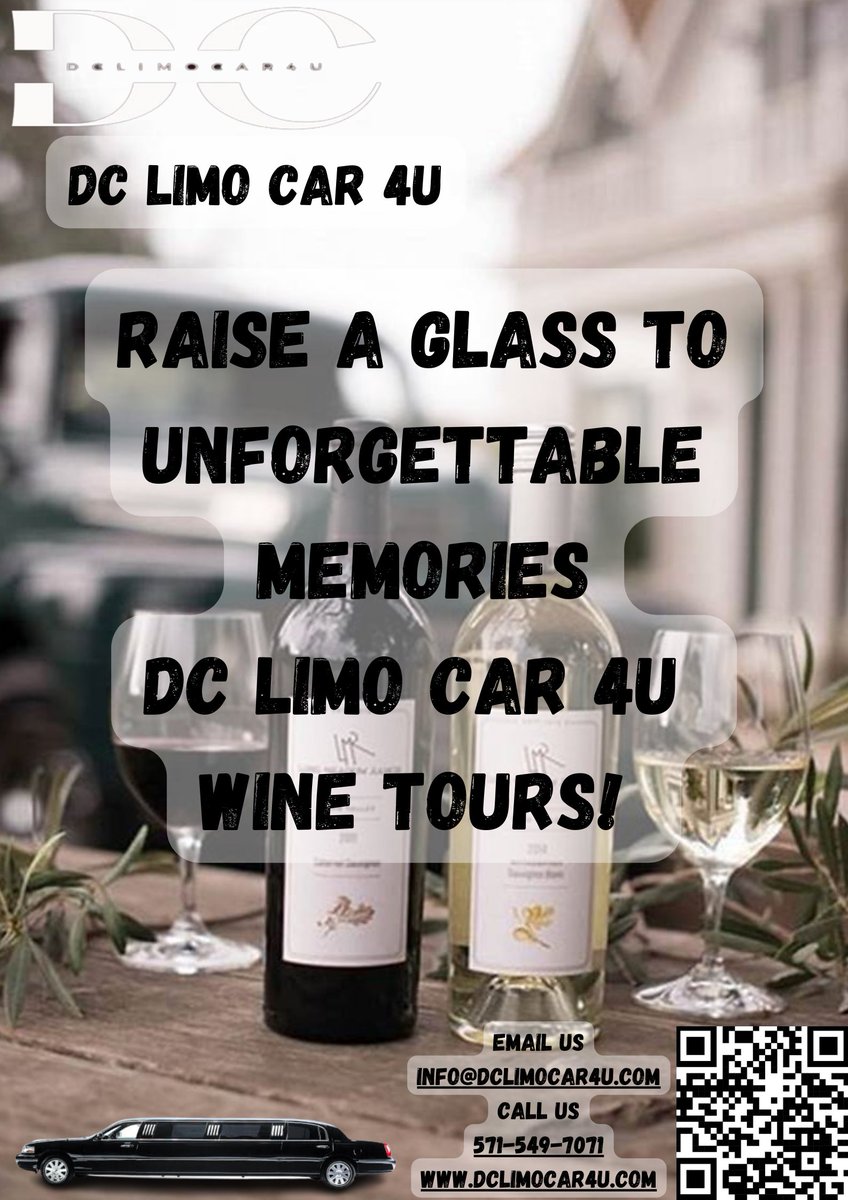 Raise a Glass to Unforgettable Memories: DC Limo Car 4U Wine Tours!
 DC Limo Car 4U's wine tasting tours are designed to create lasting moments in the world of wine. Relax, enjoy, and savor the flavors with us. 🥂🌟#WineAdventures #DCWineTasting #LimoLuxury #dclimocar4u
